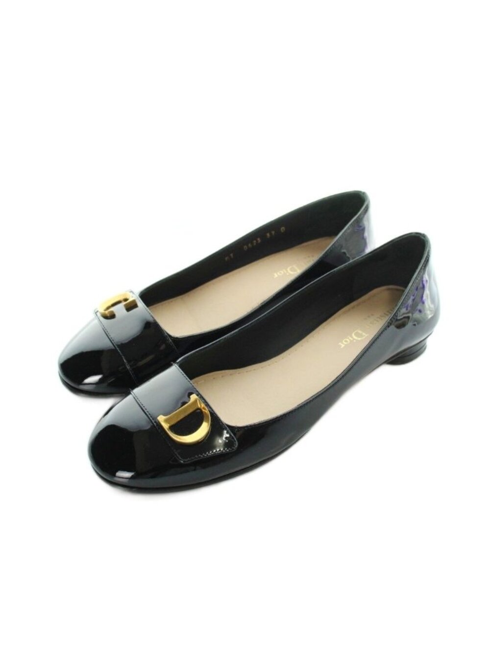 Dior Flat Shoes Pumps Logo Patent Black